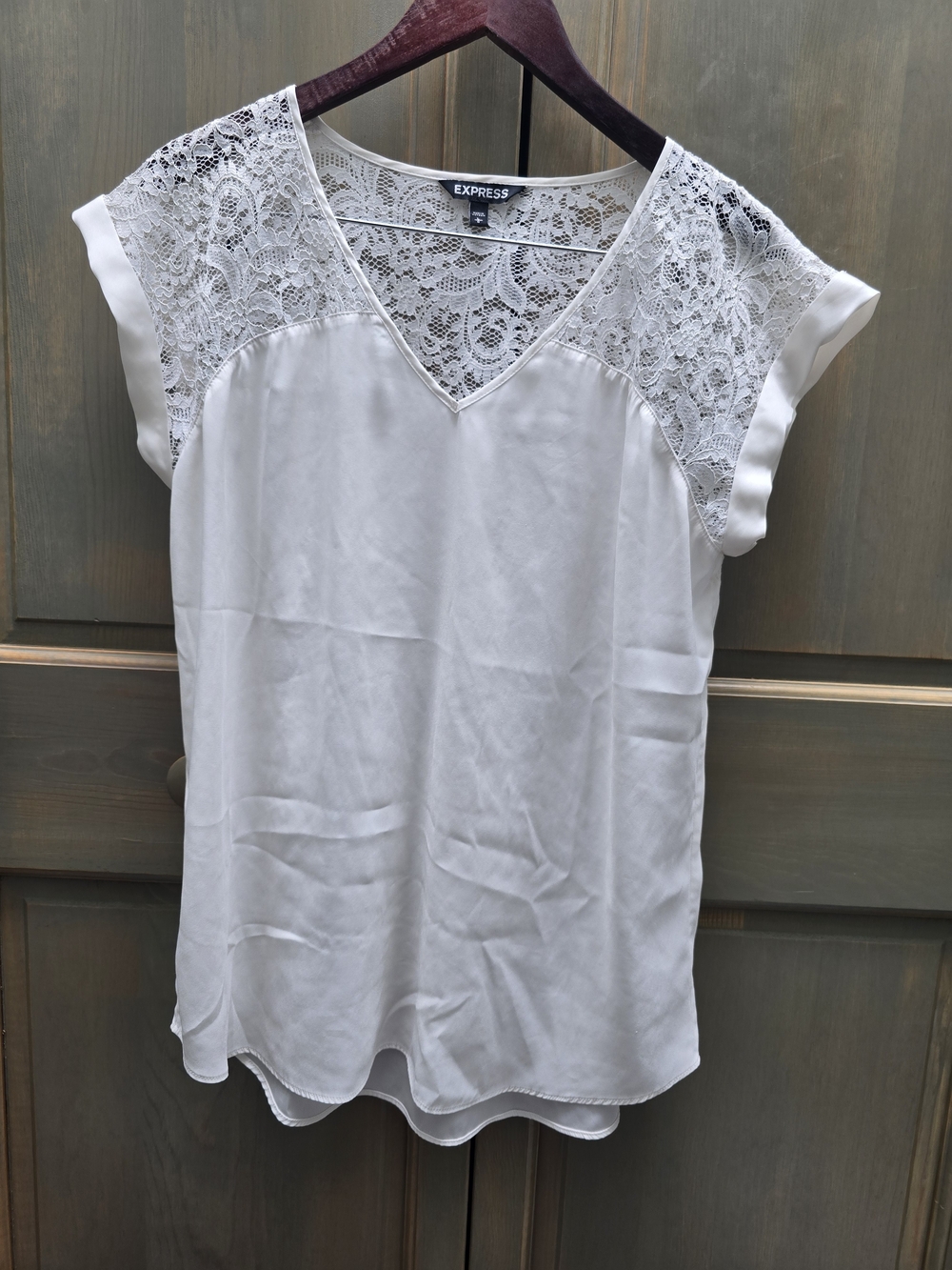 Express White Lace Yoke V-Neck Blouse